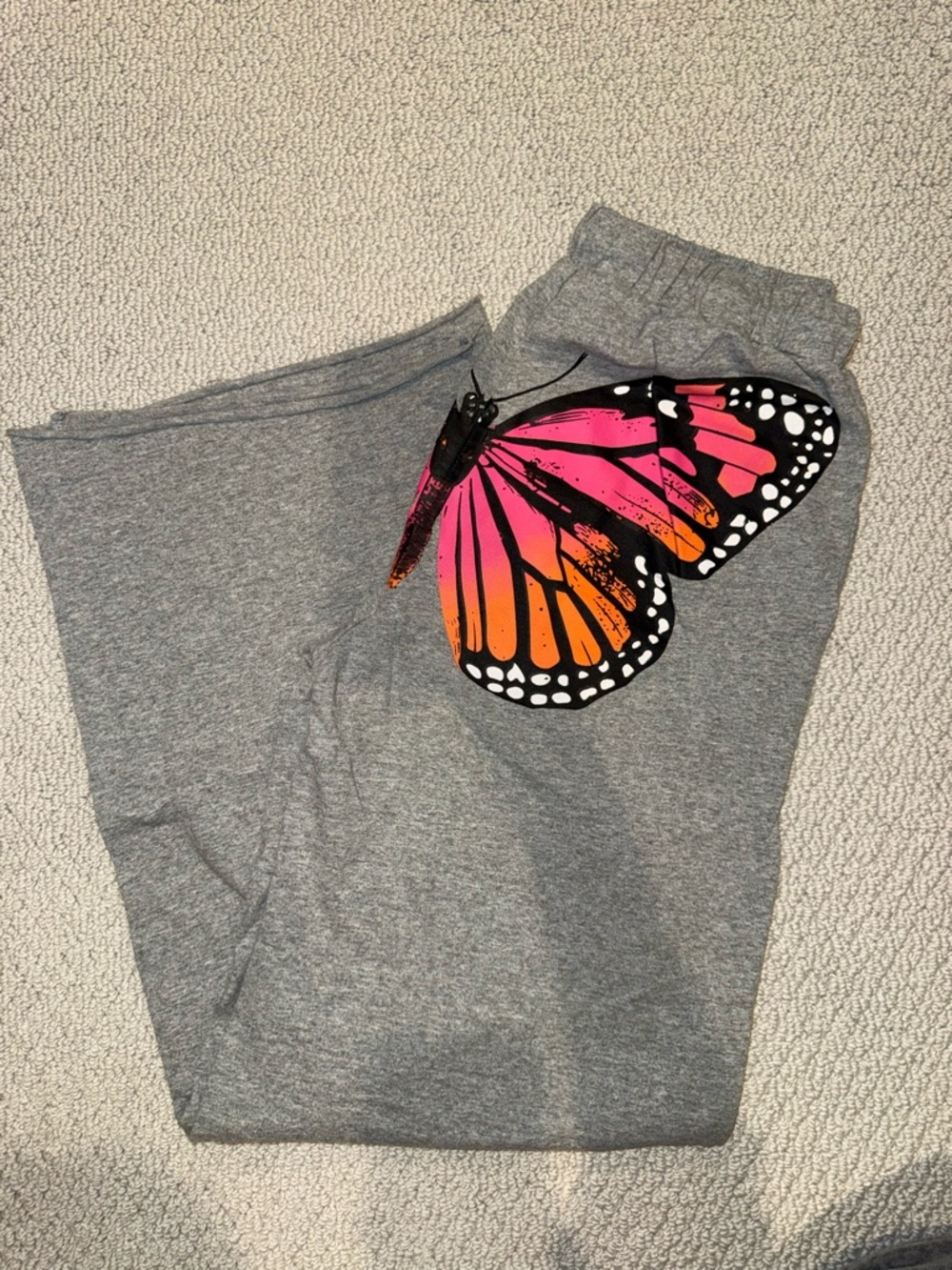 Fashion Nova Gray Sweatpants with Pink and Orange Butterfly